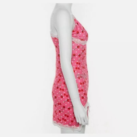 🍒 Pink Cherry & White Polka Dot Dress W/Lace (L) - Picture 6 of 10